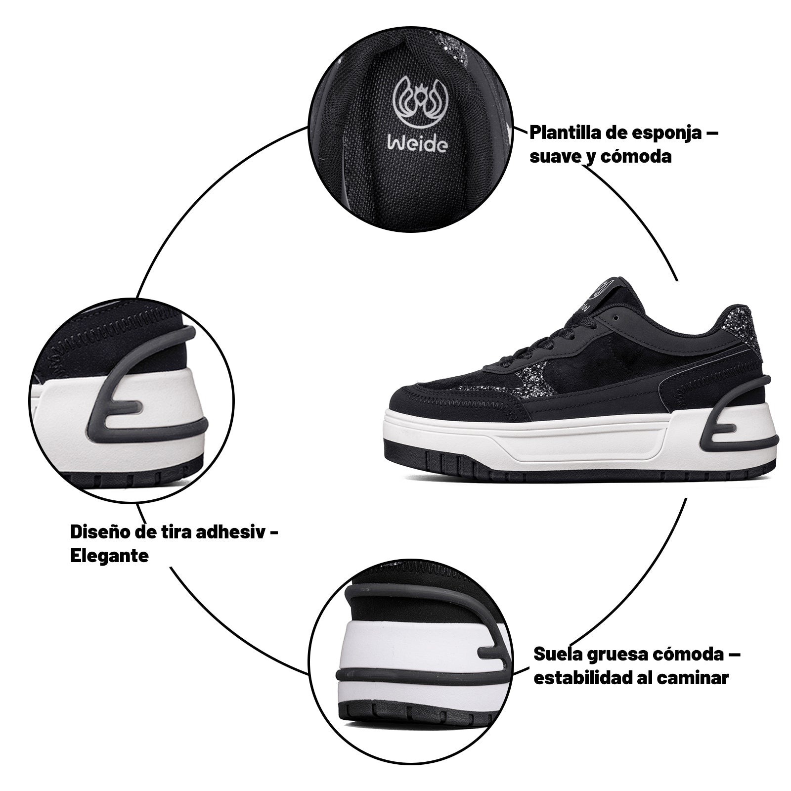 Tenis Mujer Weide zapatos deportivos casuales de cuero PU ecológico con plataforma y suela antideslizante de 4 cm