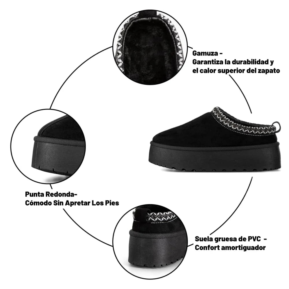 Botas de nieve mujer Weide MXGLT617 en negro y caqui con forro de gamuza y suela de PVC impermeable