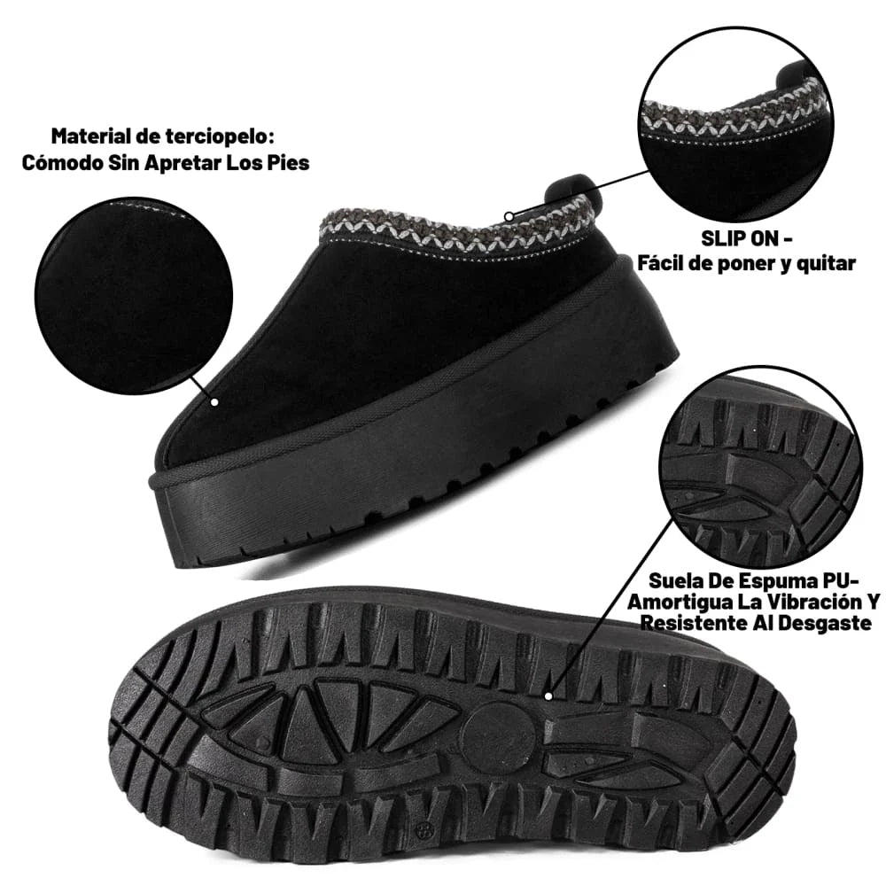 Botas de nieve mujer Weide MXGLT617 negras y caqui con forro de gamuza y suela impermeable