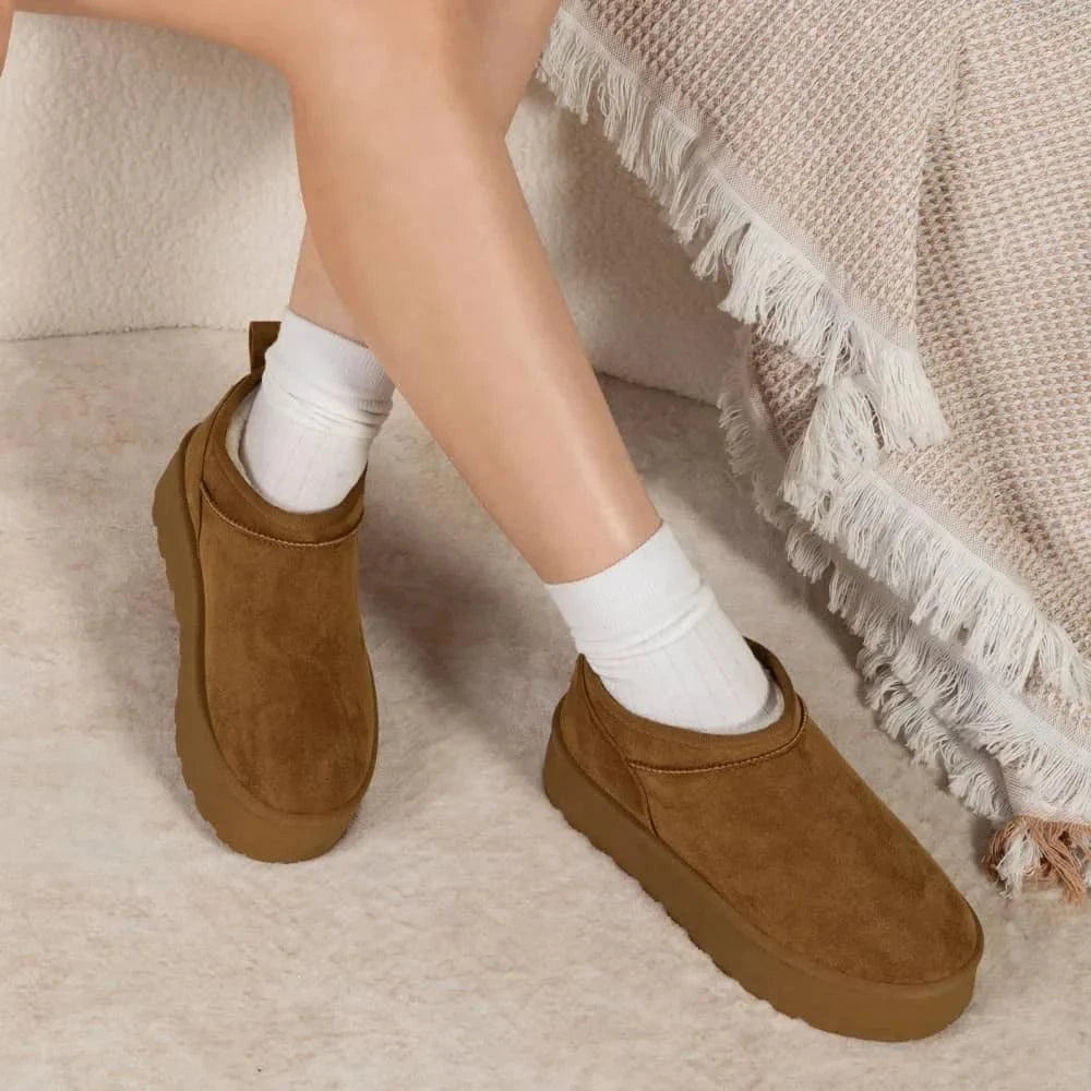 Botas de nieve mujer Weide MXGLT618 con suela antideslizante y forro de gamuza en color caqui y negro