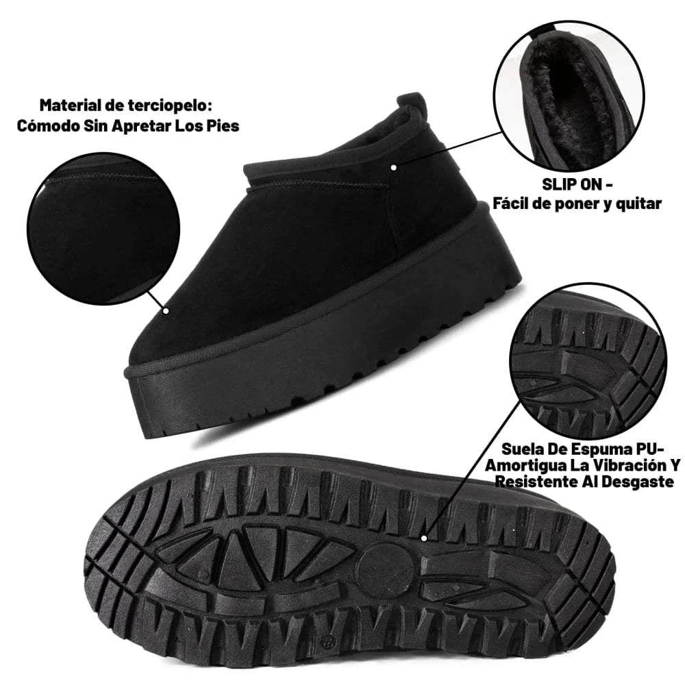 Botas de nieve mujer Weide MXGLT618 negras y caqui con suela PVC antideslizante y forro de gamuza