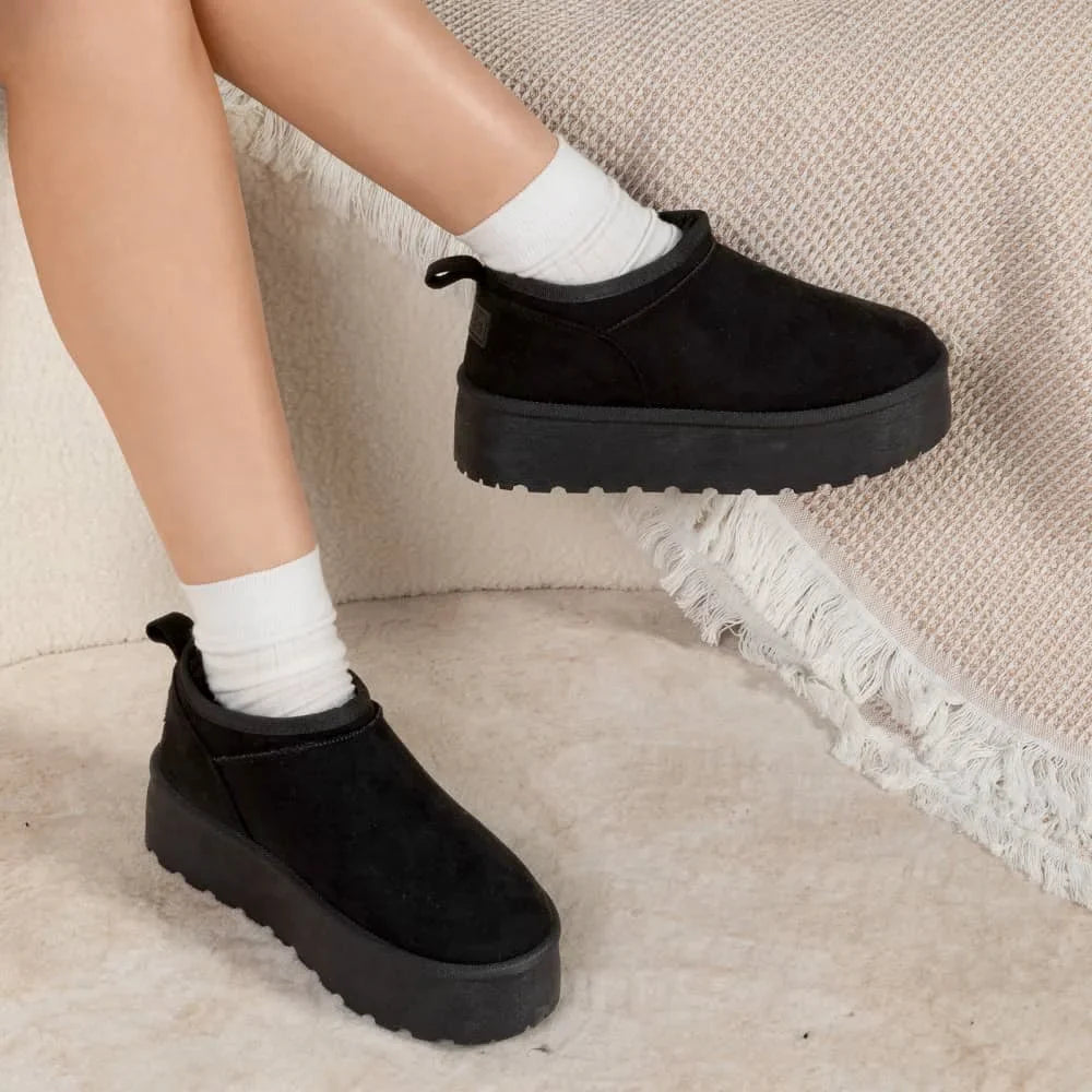 Botas de nieve mujer Weide MXGLT618 en negro y caqui con suela PVC antideslizante y forro de gamuza