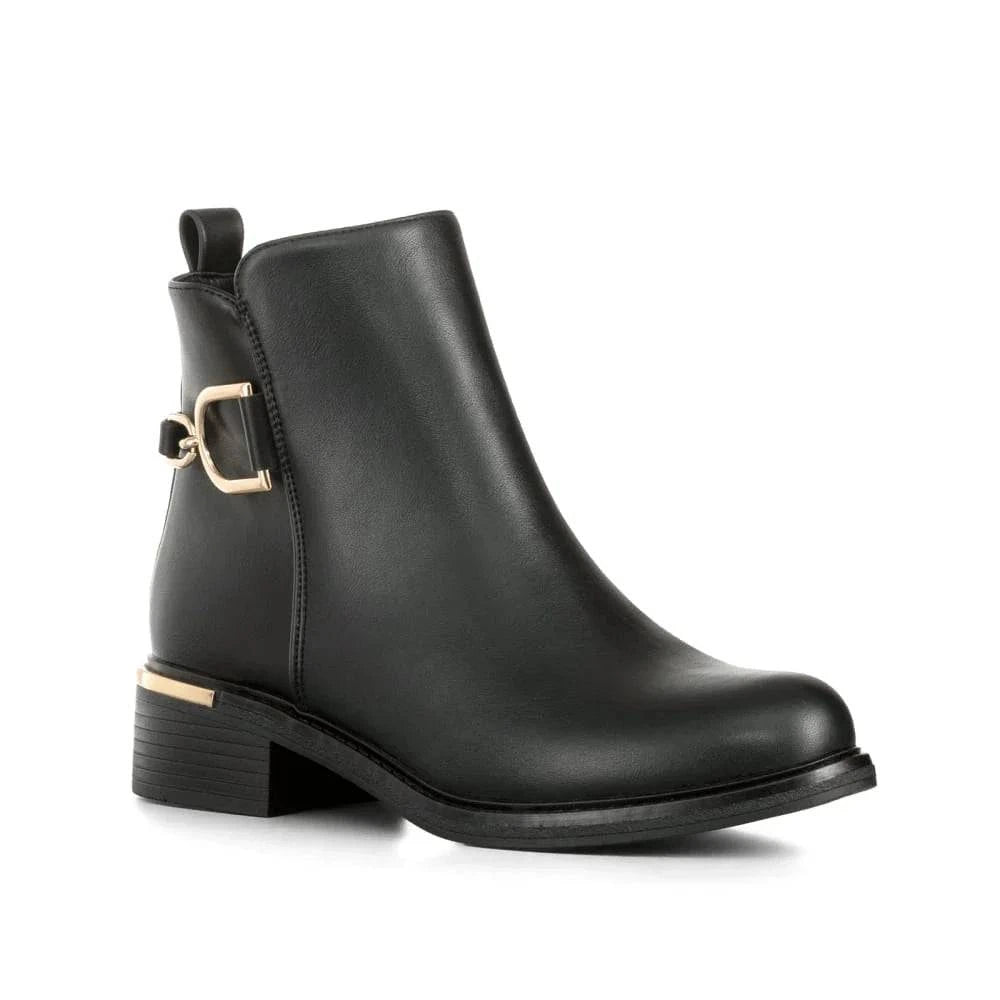 Botines plataforma mujer negros con tacón plano y cremallera lateral, diseño punk y suela antideslizante TPR