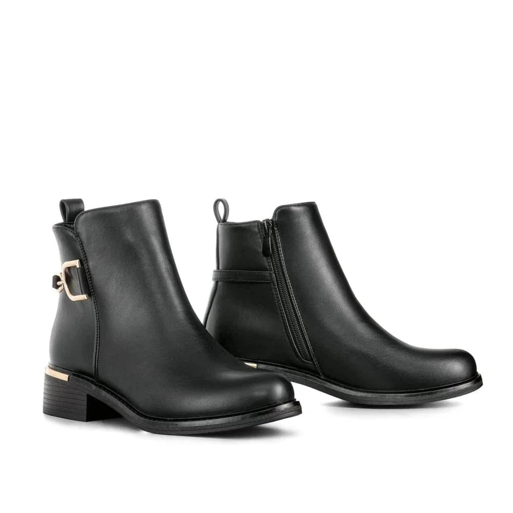 Botines Plataforma Mujer negros con tacón 4 cm y suela antideslizante TPR, diseño punk con cierre de cremallera y punta redonda.