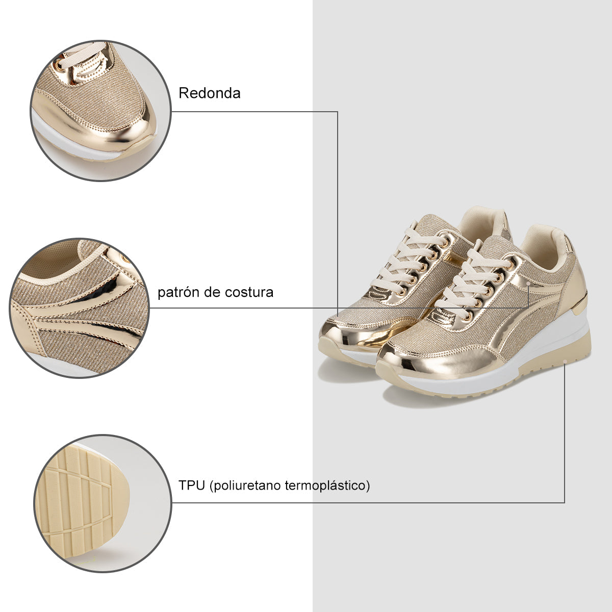 Tenis Mujer Weide MXJLL002 zapatillas casuales con cuña de lentejuelas y tacón 5 cm