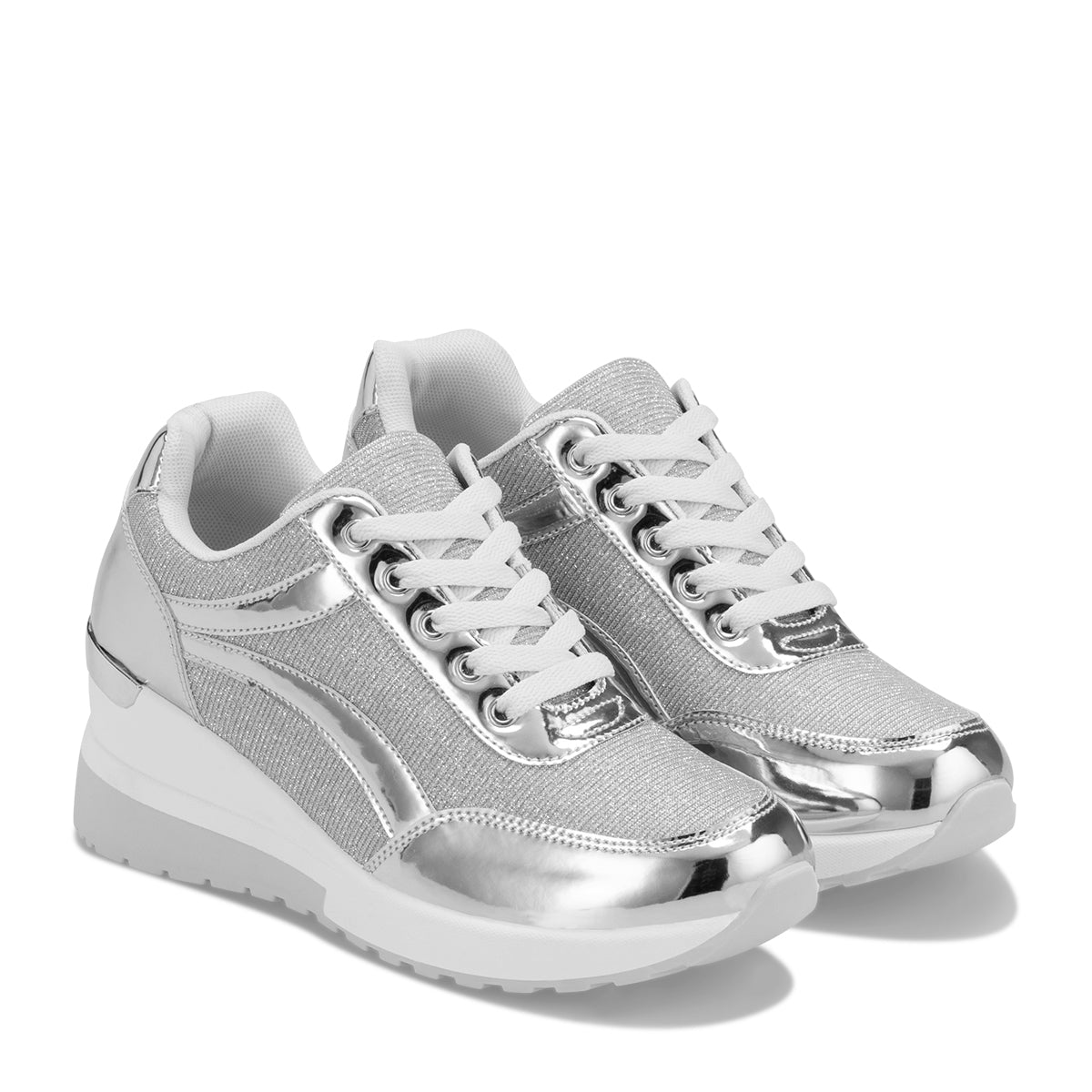 Tenis Mujer Weide elegantes zapatillas con cuña de 5 cm y diseño de lentejuelas espejo