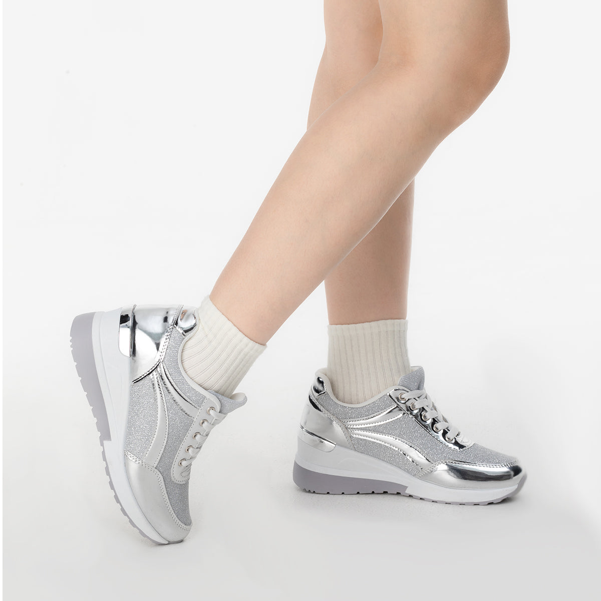 Tenis Mujer Weide MXJLL002 zapatillas con cuña de lentejuelas y tacón de 5 cm