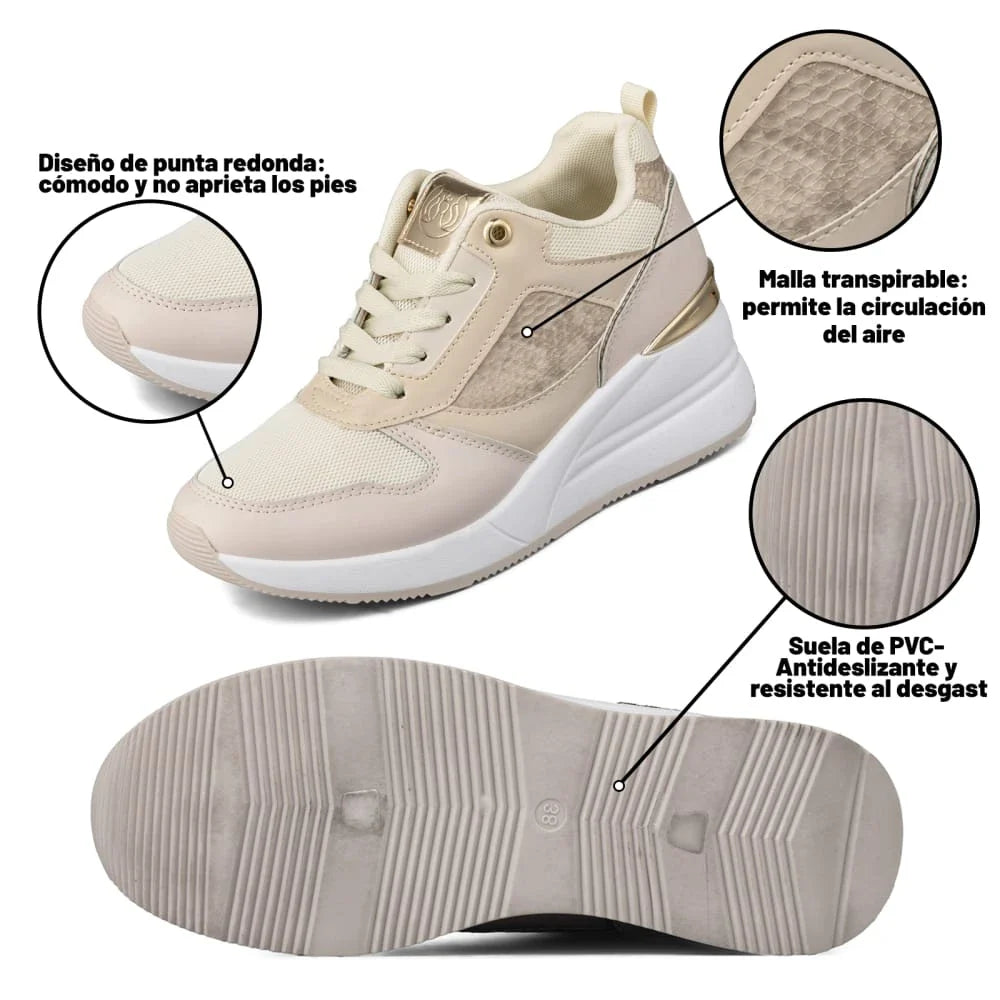 Tenis Mujer Weide dorados deportivos con diseño ligero y transpirable para mujer