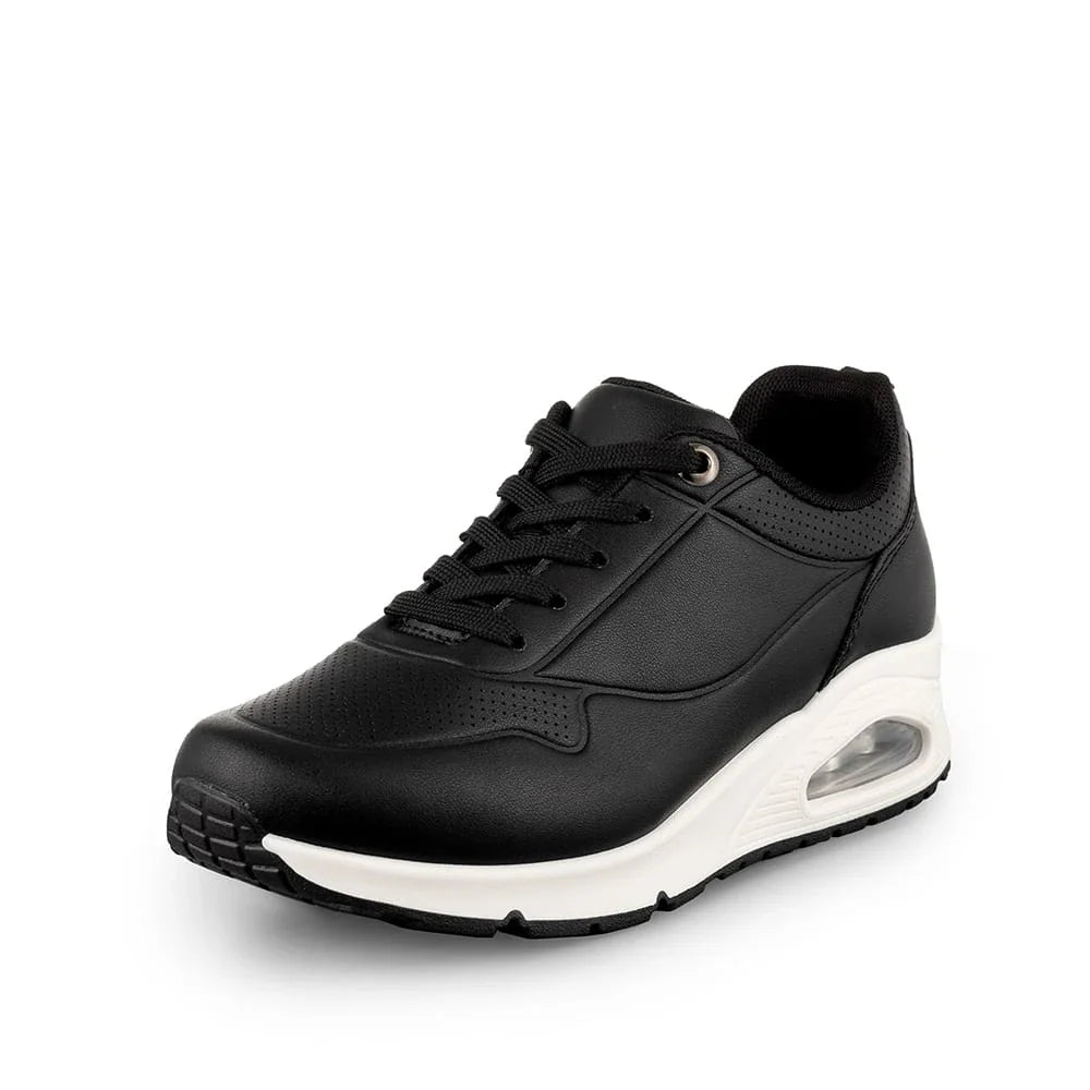 Tenis Mujer Weide MXJLL012 beige y negro con amortiguación de aire y suela antideslizante.