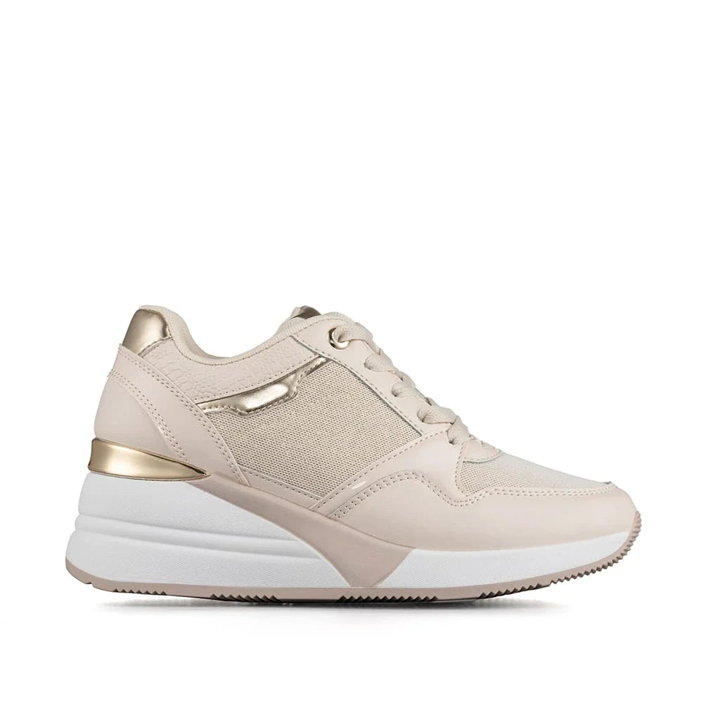Tenis Mujer Weide zapatillas deportivas transpirables con tacón oculto beige, negro y blanco