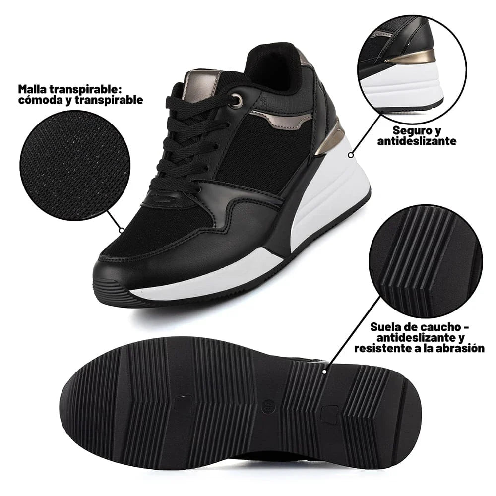 Tenis Mujer Weide MXJLL015 beige deportiva transpirable con tacón oculto y suela antideslizante