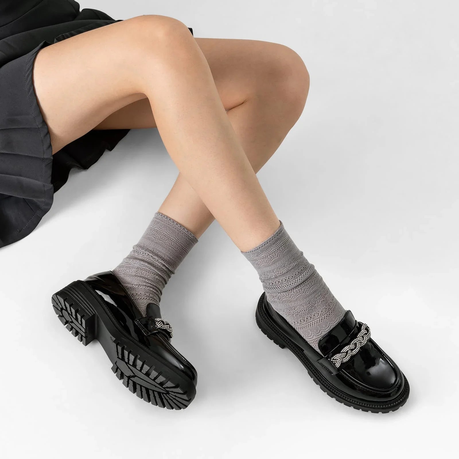 Mocasin Mujer Weide MXJN603 negro con hebilla metálica y plantilla de espuma de memoria elegante y cómodo