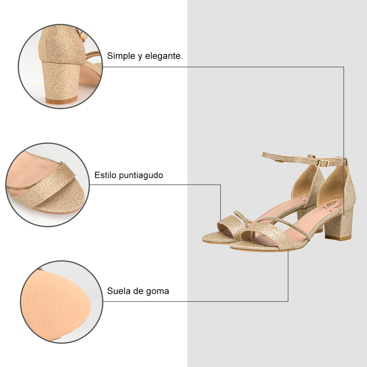 Sandalias mujer de tacón medio elegantes con diamantes y tacón de 6.5 cm para fiestas