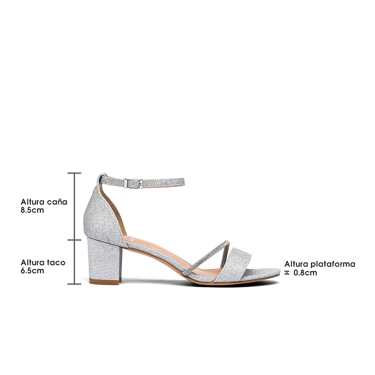 Sandalias mujer de tacón medio 6.5 cm con diamantes elegantes y plataforma 0.8 cm para fiestas