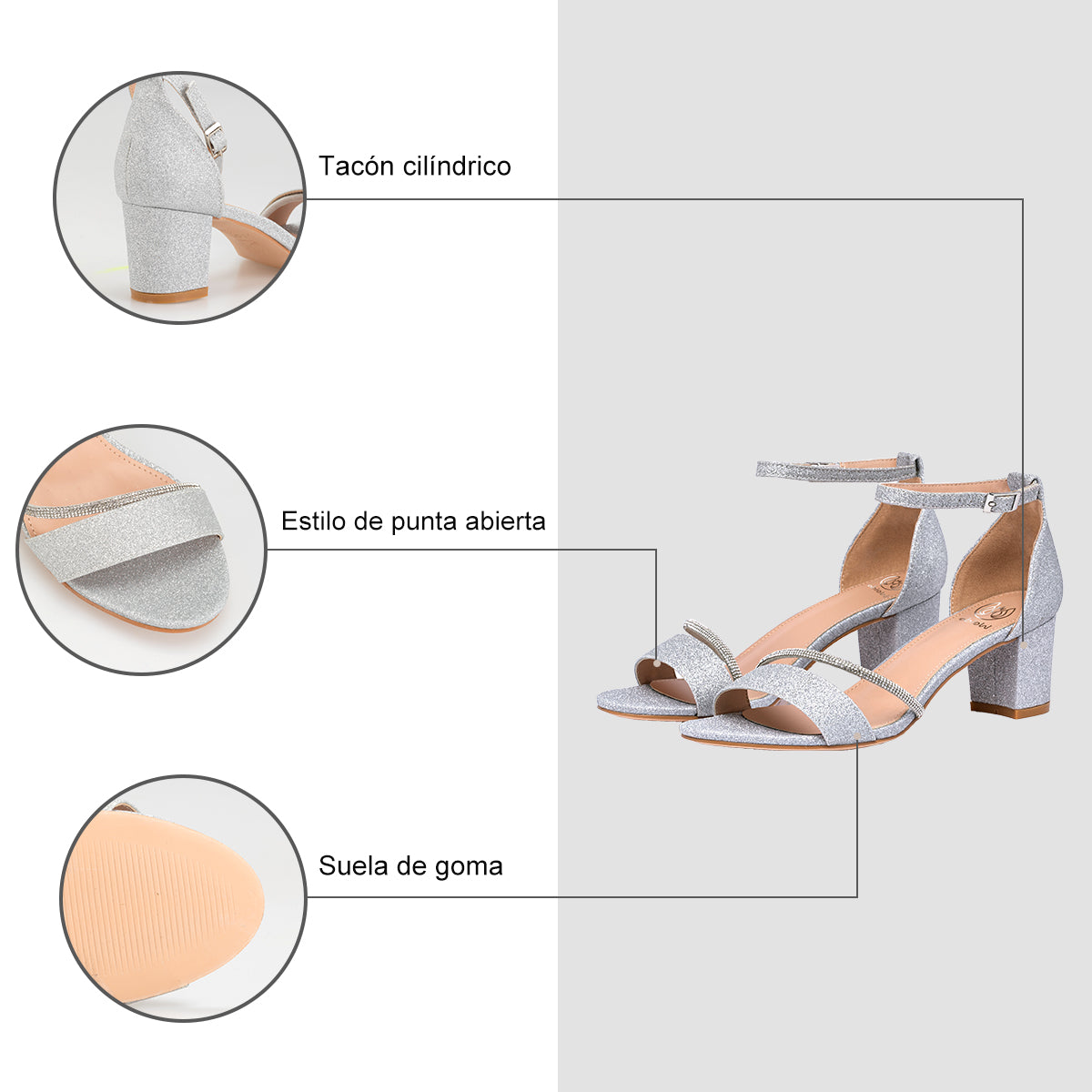 Sandalias mujer de tacón medio elegante con diamantes brillantes para fiestas