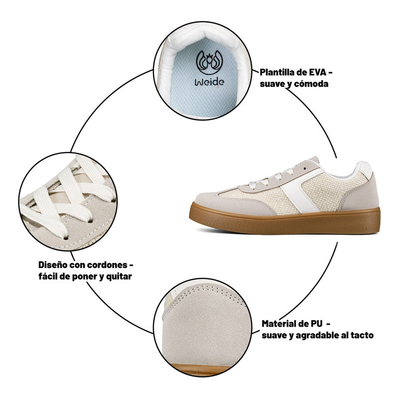 Weide Tenis Deportivos Mujer Con Cordones Ajustables, Suela Pvc Antideslizante Y Estilo Retro