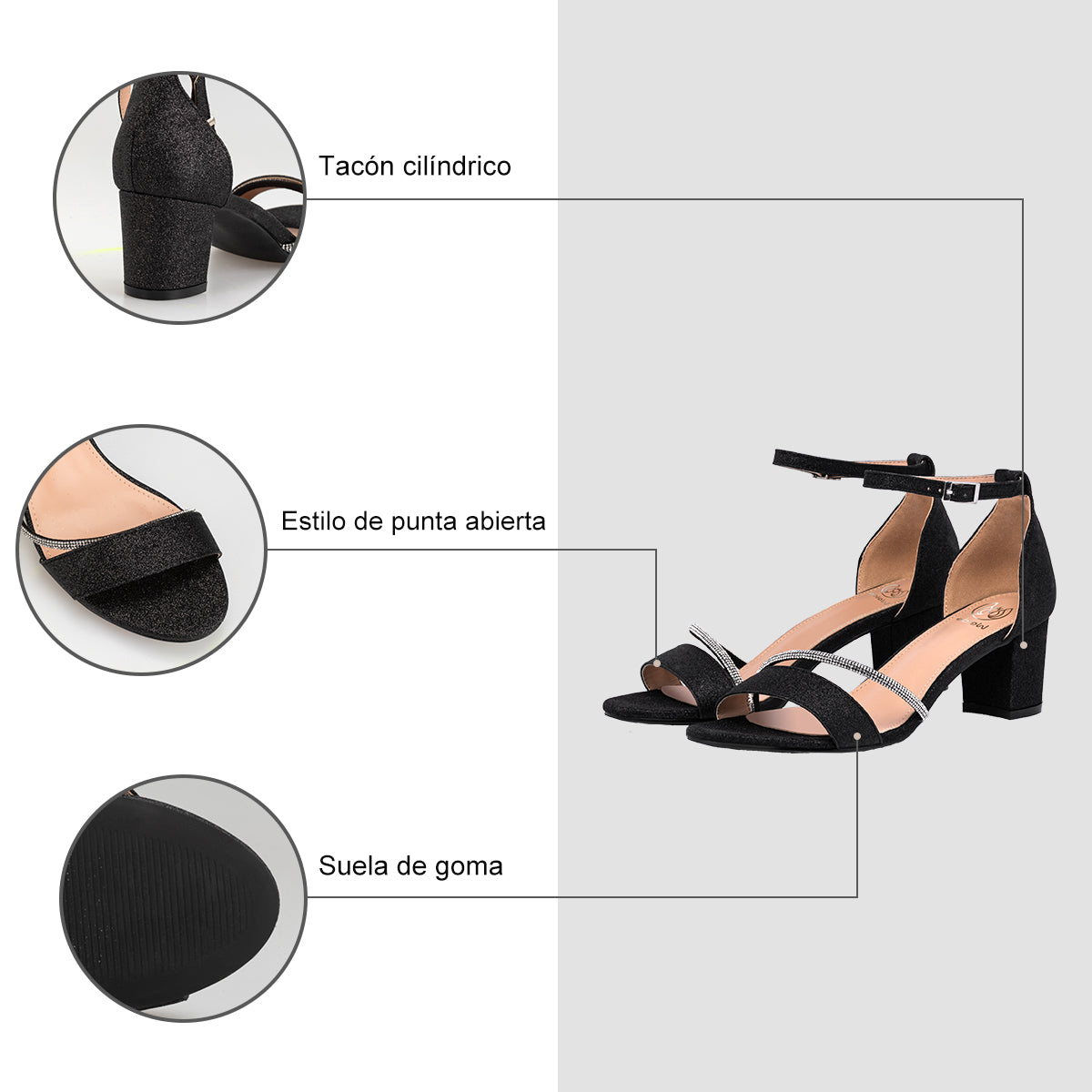 Sandalias Mujer de Tacón Redonda abiert con Diamante Elegante Fiestas Weide