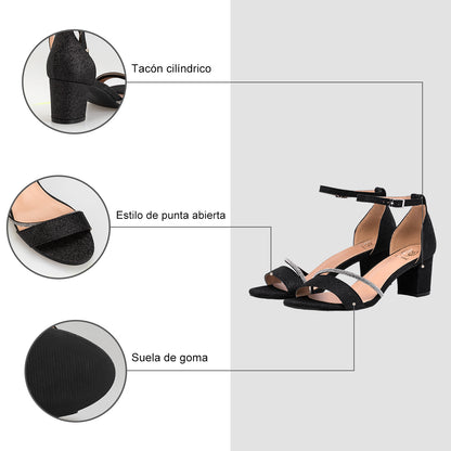 Sandalias Mujer de Tacón Redonda abiert con Diamante Elegante Fiestas Weide